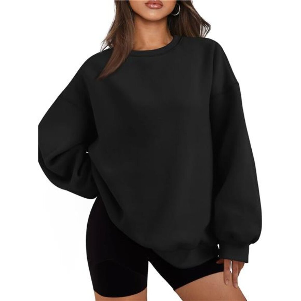 Womens Oversized Fleece Crewneck Sweatshirt Pullover Cozy Fall Winter Top